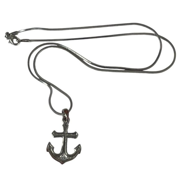 Anchor Pendant Necklace With Rhinestones On Silver-Tone Chain - Picture 2 of 7